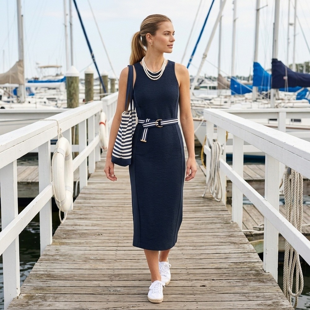 Diane von Furstenberg Womens Teyla Sheath Dress Size 4 Stretch Nautical Preppy